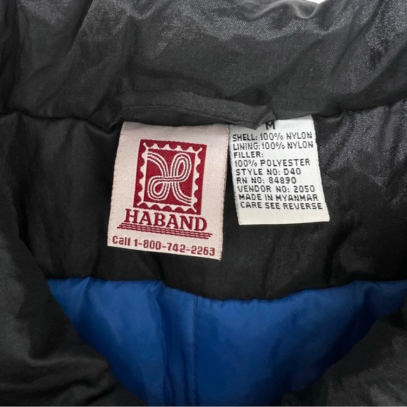Vintage Haband 1980s Blue Geometric Zip Up Padded Nylon Winter Puffer Jacket - Picture 5 of 6